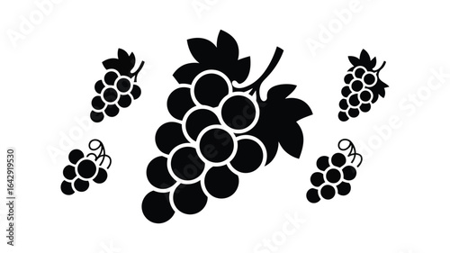 Black and White Grape Cluster Icon Set: Simple, Elegant, and Versatile Design for Wine, Food, and Health Branding.