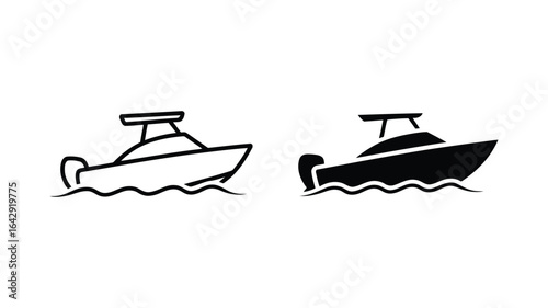 Simple Boat Icons: Line Art and Solid Black,  Watercraft Vector Graphics for Website or App Design.