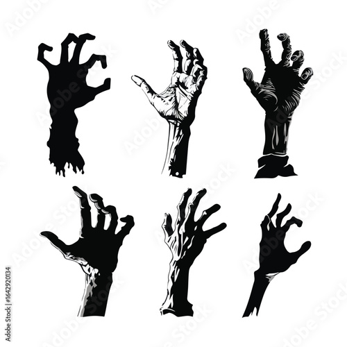 Vector silhouette set of Halloween Severed Hand isolated in White background, silhouette Set, Halloween theme, Vector illustration 