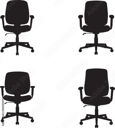 Four Office Chair Silhouettes Arranged in a Grid on White Background