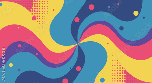 Retro Swirl Pattern with Halftone Elements in Vibrant Colors for Dynamic Backgrounds
