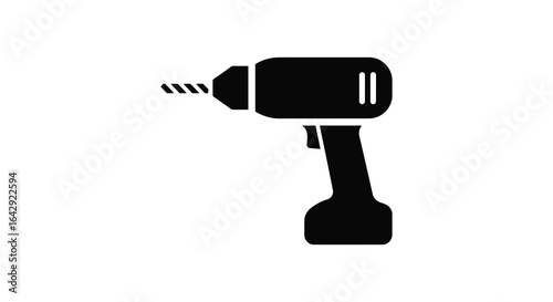 Black and white illustration of a cordless drill for construction and repair