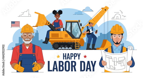 Happy Labor Day: Celebrating hardworking construction workers with a dynamic, modern design
