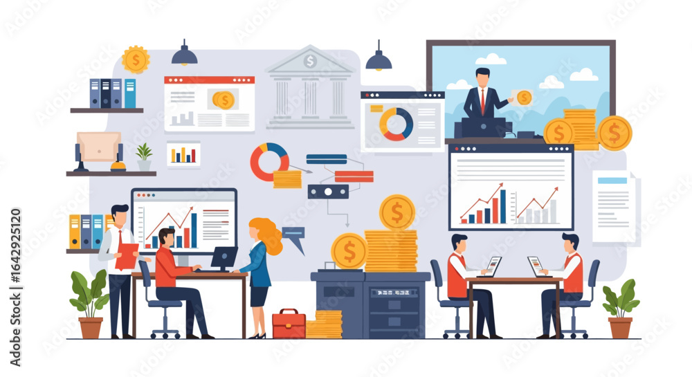 Fototapeta premium Modern financial team analyzing data for business growth and investment strategies with rising profits