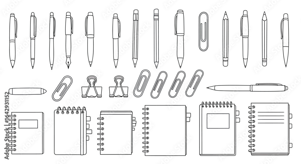 Office and School Stationery Vector Line Art Icons Set Office and School Stationery Vector Line Art Icons Set