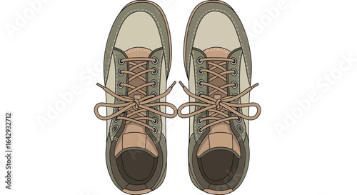 Top-Down View of Footwear Comfortable Sneakers with Laces, Shoe Design for Casual Wear