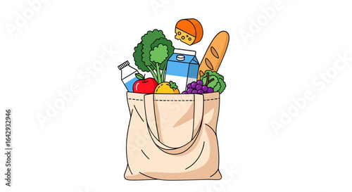 Canvas Bag Overflowing with Groceries Fresh Produce and Household Staples