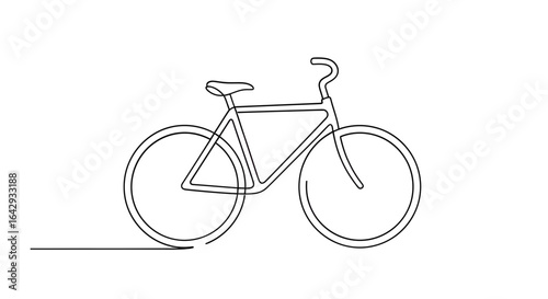 Continuous one line drawing of a bicycle. Minimalist bike for eco friendly transport and healthy lifestyle concept.