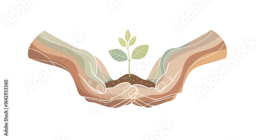 Nurturing growth Hands cradling a delicate seedling in soil, symbolizing hope and new beginnings