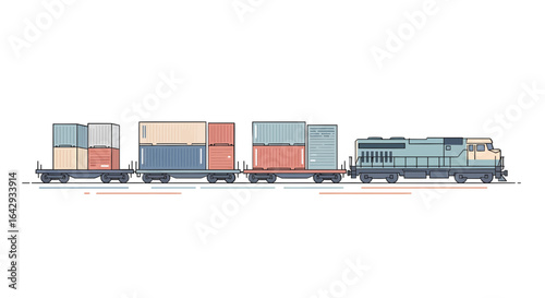 Freight train transporting shipping containers across the landscape for global commerce and logistics