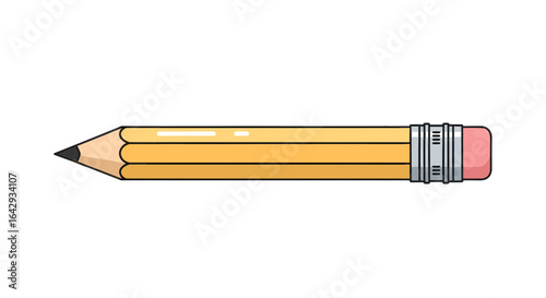 A sharp yellow pencil with a pink eraser and graphite tip, ready for writing or drawing, set against a clean white background.