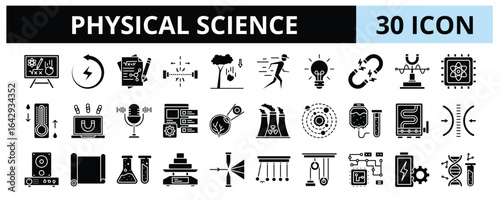 30 Physical Science Glyph Icons Vector - Physic, Gravity, Magnetism, Quantum, Pendulum, Energy