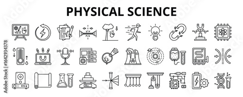 30 Physical Science Line Icons Vector - Physic, Gravity, Magnetism, Quantum, Pendulum, Energy