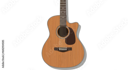 Acoustic cutaway guitar vector illustration isolated on a white background. Classic six-string musical instrument for music concepts.