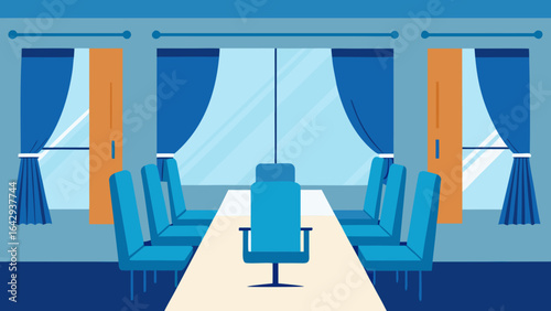 Boardroom with Double Height Windows and Silk Curtains