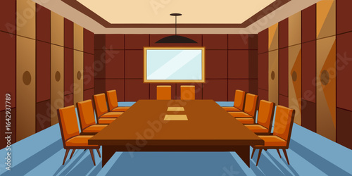 Boardroom with Glossy Walnut Wall Panels