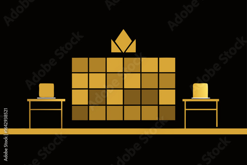 Luxury Workspace with Gold Mosaic Wall