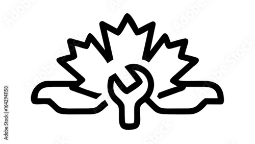 Automotive repair service logo design with wrench and leaf for car maintenance and mechanic shop brand identity