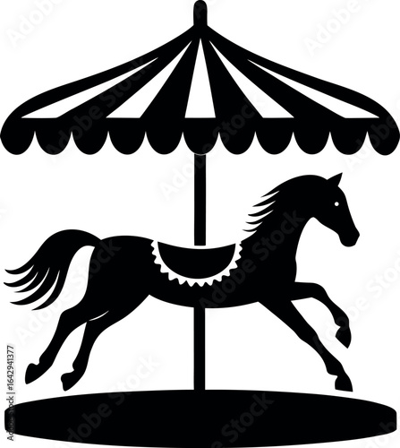 Carousel horse silhouette with striped canopy vector design