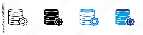 Database Setting Multi Style Vector Icon Design - stacked database with a gear, representing database configuration or backend system setup