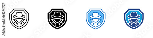 Cyber Threat Multi Style Vector Icon Design - shady figure inside a shield, representing cybercriminals, hackers, or online threats