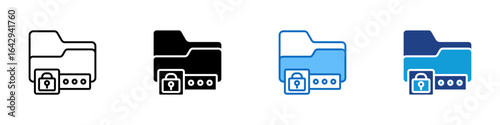 Encrypted Folder Multi Style Vector Icon Design - folder with a padlock and password entry, indicating encrypted file storage and digital protection