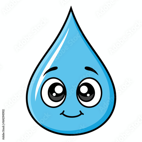 Happy blue water droplet character with big eyes