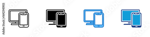 Multi Device Multi Style Vector Icon Design - monitor and smartphone, representing cross-device security or synchronized protection