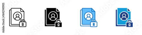Locked Profile Multi Style Vector Icon Design - User profile document with padlock, representing identity protection or secured user data