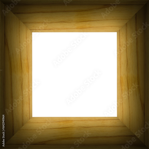 blank backdrop: brown square wooden frame against white background