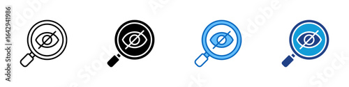 Privacy Breach Multi Style Vector Icon Design - Crossed eye under magnifying glass, representing privacy breach, surveillance, or hidden data exposure