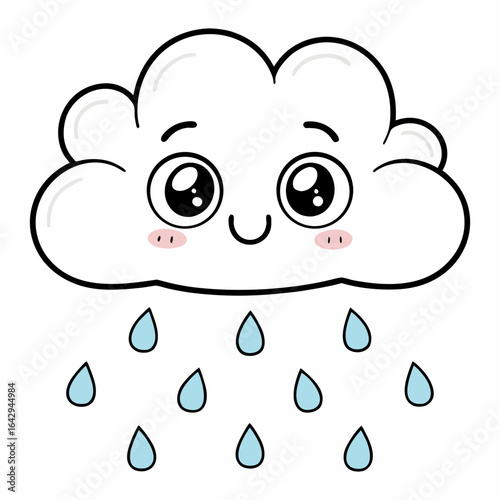 Cute cartoon cloud raining with a happy face
