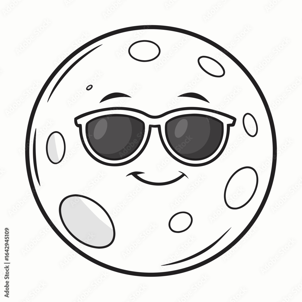 Fototapeta premium Cool moon character wearing sunglasses and smiling