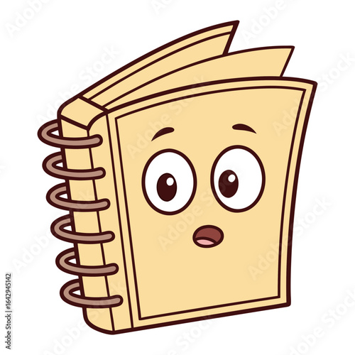 Surprised spiral notebook character with wide eyes and open mouth