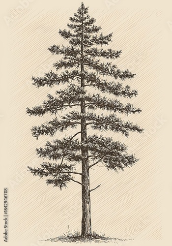 Vintage pencil sketch of evergreen tree