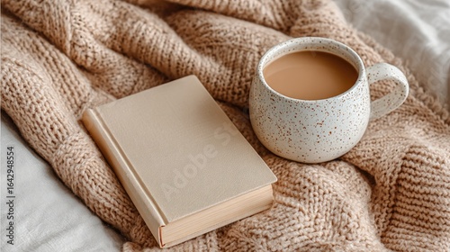 Wallpaper Mural Cozy morning with book and coffee on textured blanket Torontodigital.ca