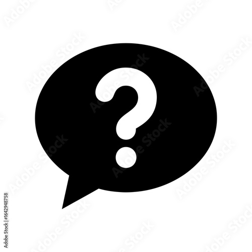 Question mark in speech bubble icon symbolizing inquiry curiosity and uncertainty about different problems and decisions in black and white design