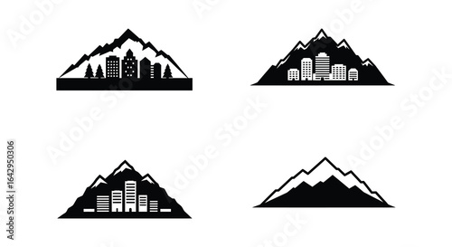 Mountain and Cityscape Logo Designs in Black and White Vector Format