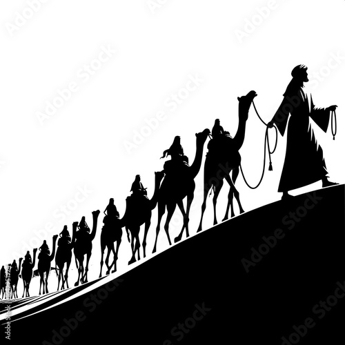 Camel Caravan in Desert