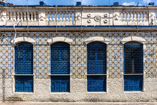 Traditional Portuguese colonial architecture color and style on Rua dos Afogados street in Sao Luis, Brazil