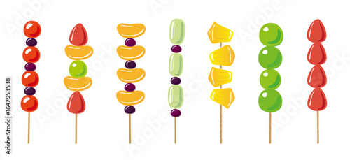Colorful Fruit Tanghulu Skewers Illustration vector set| 彩色水果糖葫蘆插畫