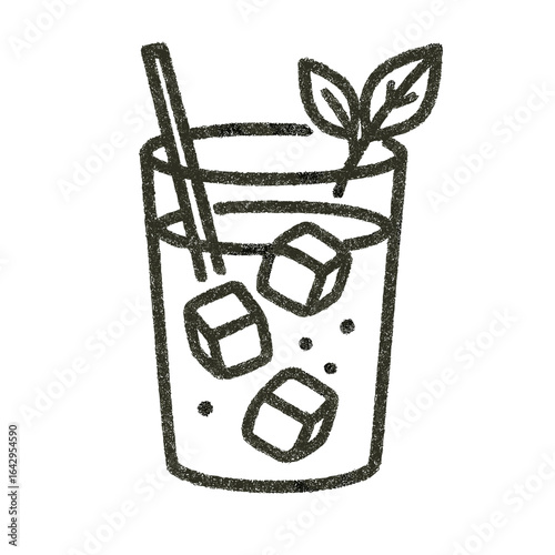 Iced herbal infusion with mint leaves and ice cubes in glass  