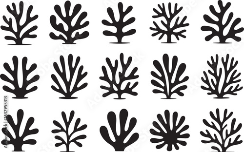 Black and White Seamless Pattern of Seaweed Silhouettes for Textile Design and Creative Underwater Theme Elements Repeating Algae Shapes for Wallpaper or Surface Prints