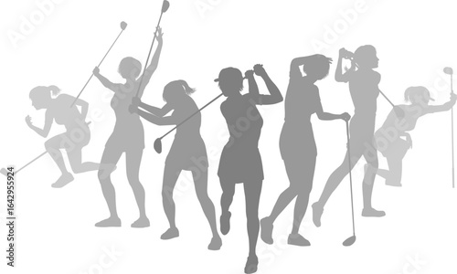 Silhouette golf player set. Active golfers golfing sports people healthy players fitness silhouettes concept.