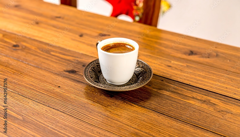 Obraz premium Single cup of coffee on wooden table