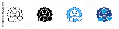 Social Trust Multi Style Icon Design Vector - Badge with thumbs up and heart symbolizes trust, popularity, and positive reputation