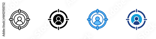 Target Audience Multi Style Icon Design Vector - Person inside a target frame, representing audience targeting, user persona, or marketing segmentation