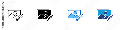 Visual Editing Multi Style Icon Design Vector - Image with pencil indicates media editing or visual customization process