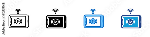 Live Stream Multi Style Icon Design Vector - Tablet with play button and Wi-Fi, representing streaming or online broadcasting
