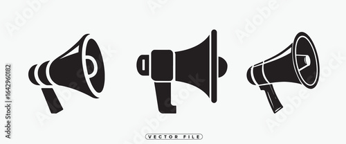 Set of black megaphone icons for announcement and public speaking